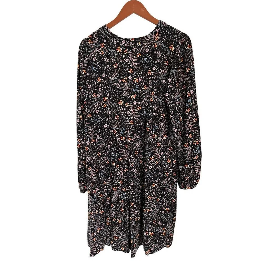 Maeve Black Floral Print Long Sleeve Mini Dress Size Med